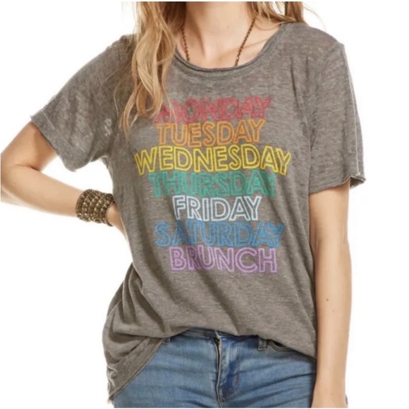 Chaser Days of the Week Sunday Brunch Gray Short Sleeve Burnout Tee - Picture 1 of 9